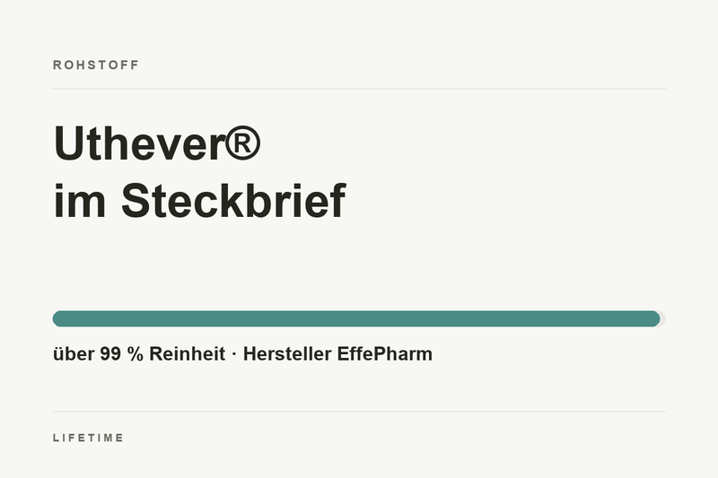 Balkengrafik: Uthever NMN mit ueber 99 Prozent Reinheit, Hersteller EffePharm.